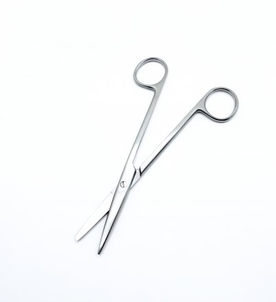 Ножиці по Metzenbaum, анатомічні, для розтину м'яких тканин, прямі, з одним гострим кінцем. Довжина 14,5 см